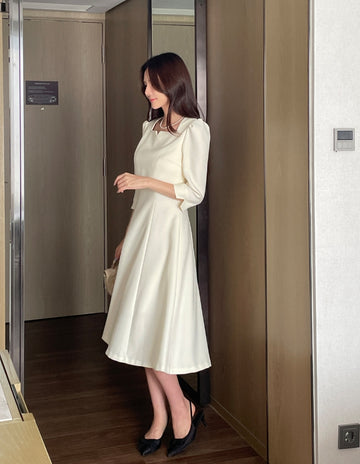 Glyn Notch Square Tweed Flare One Piece Long